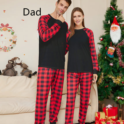 Christmas Solid Color Plaid Printed Matching Pajamas (Family Set)