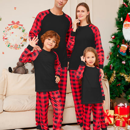 Christmas Solid Color Plaid Printed Matching Pajamas (Family Set)