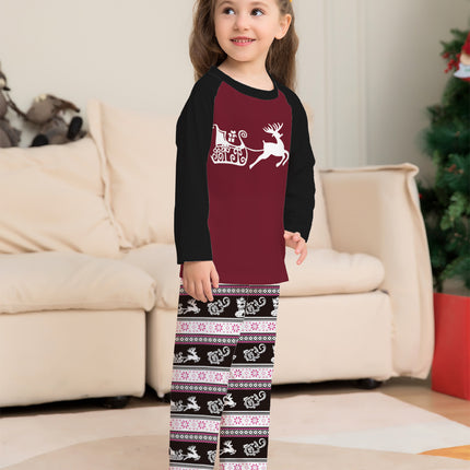 Christmas Deer Pattern With Stripes Letter Printed Matching Pajamas Set