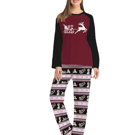 Christmas Deer Pattern With Stripes Letter Printed Matching Pajamas Set