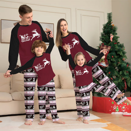 Christmas Deer Pattern With Stripes Letter Printed Matching Pajamas Set