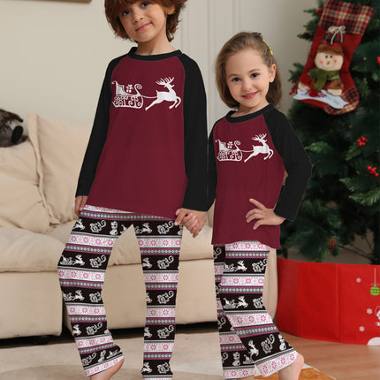 Christmas Deer Pattern With Stripes Letter Printed Matching Pajamas Set