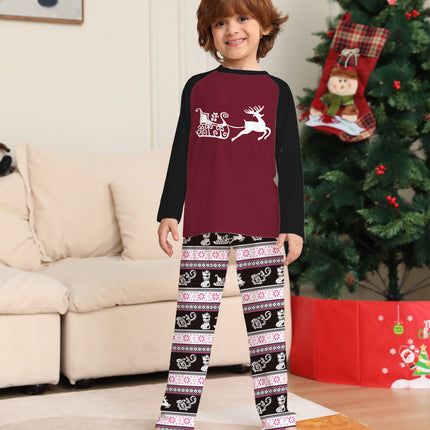 Christmas Deer Pattern With Stripes Letter Printed Matching Pajamas Set