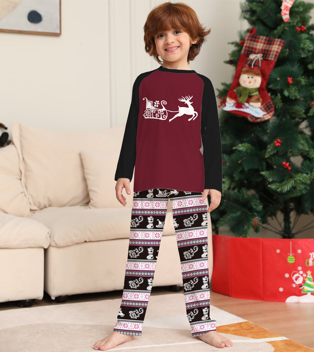 Christmas Deer Pattern With Stripes Letter Printed Matching Pajamas Set