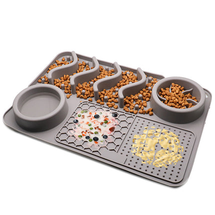 Pet Multi-Functional Silicone Licking Pad with Food Bowl