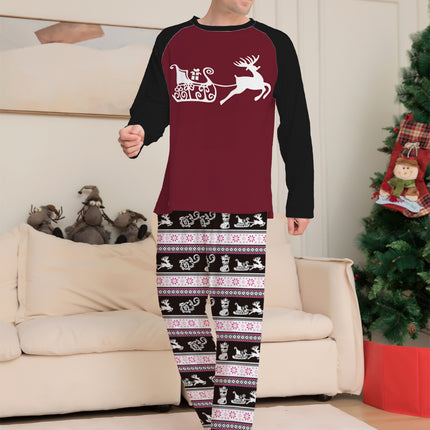 Christmas Deer Pattern With Stripes Letter Printed Matching Pajamas Set